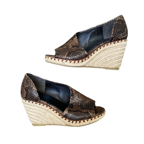 VINCE Coffee Leather Brown Snake Print 3/4" Espadrille Braided Jute I Size: 6.5 - Picture 1 of 16
